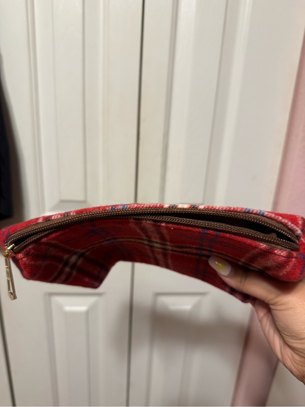 Plaid Red Tote Bag with Brown Trim - Women Bags and matching mini bag - Picture 10 of 11